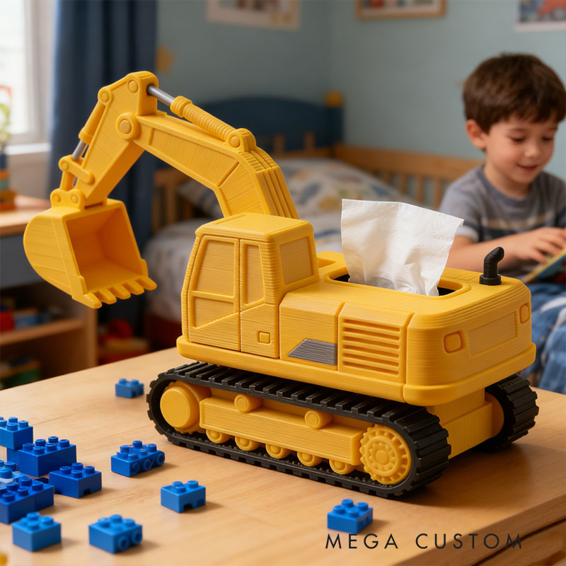 Excavator Tissue Box Cover 3D Printed Room Decor Cute Tissue Box Cover for Desk Room Kitchen or Bathroom