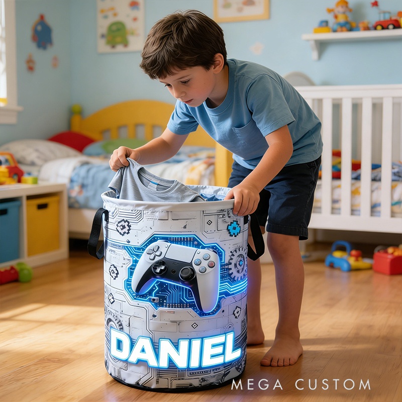 Personalized Super Future Game Controller Collapsible Storage Basket for Laundry Toys Organizer Game Lover Gift for Kids