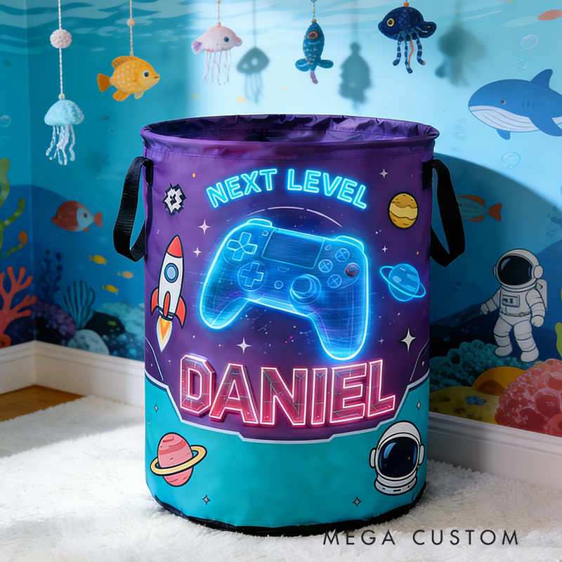 Personalized Galaxy Game Controller Collapsible Storage Basket for Laundry Toys Organizer Game Lover Gift for Kids