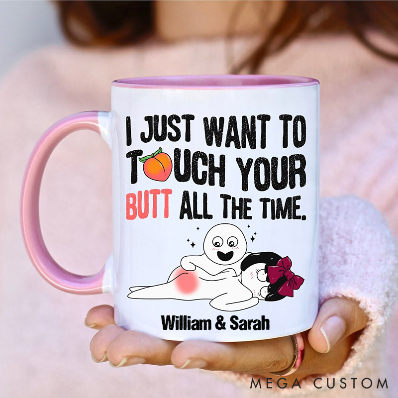 Personalized Hilarious Valentines Coffee Mug for Girlfriend I Love Touch Her Butt Couple Jokes Coffee Cup Wife Anniversary Funny Memes Gift