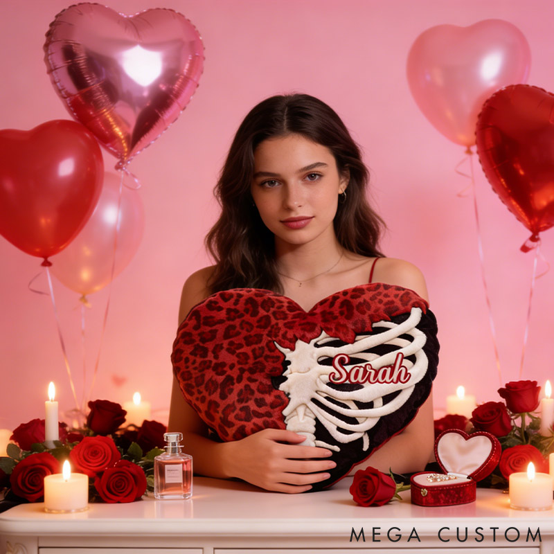 Personalized Heart & Ribcage Throw Pillow Custom Names Couple Home Pillow Romantic Valentine's Day Gift for Girlfriend for Wife Friend