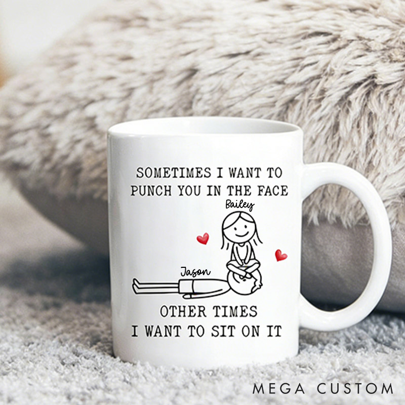 Personalized Funny Couple Mug Naughty Mug for Husband Boyfriend Custom Couple Coffee Valentine's Gift Mug Punch or Sit? Love Always Wins