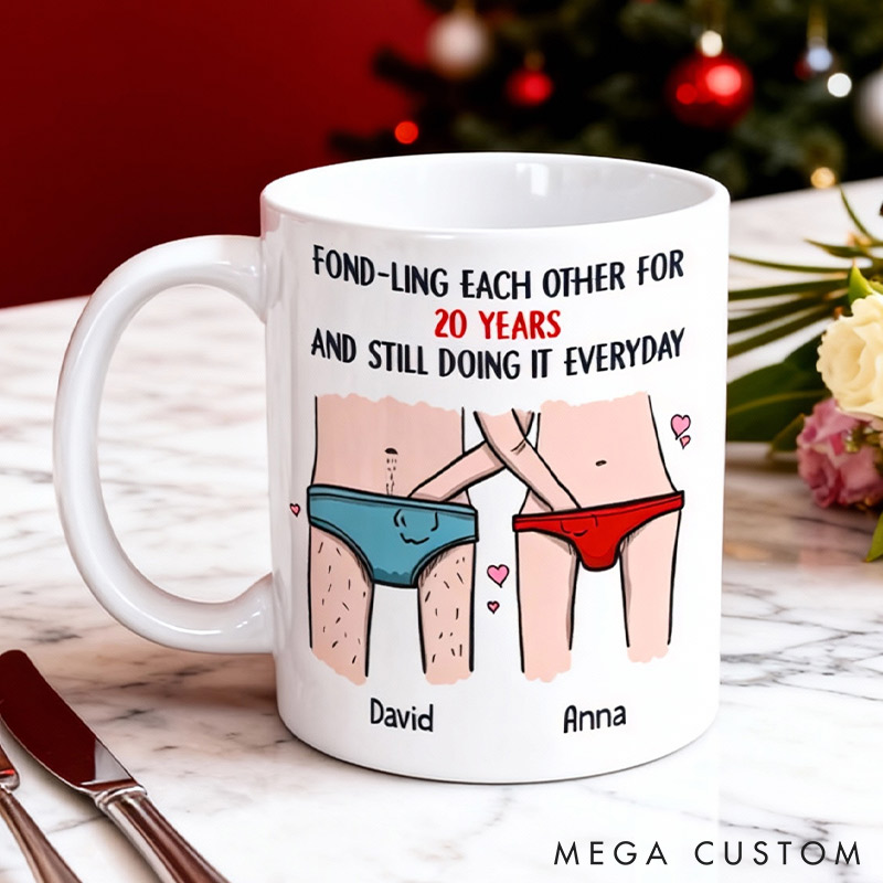 Personalized Funny Naughty Couple Fond-ling Each Other For Years Mug for Couple Valentine's Gift for Husband Wife Funny His Hers Mugs