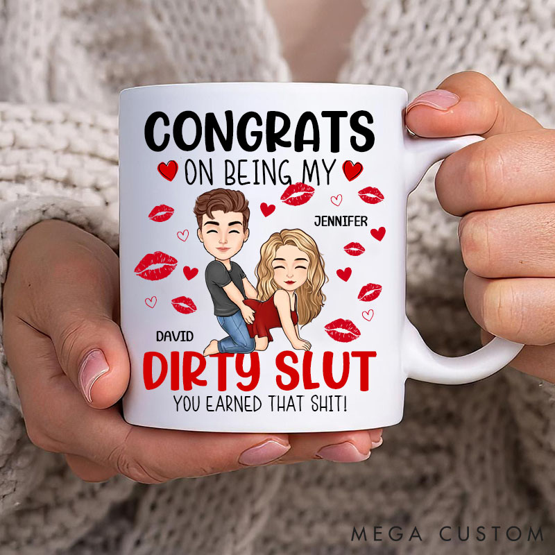 Personalized Funny Couple Coffee Mug Naughty Dirty Talk Mug for Couple Congrats on Being My Dirty Slut Valentine's Gift for Wife Girlfriend