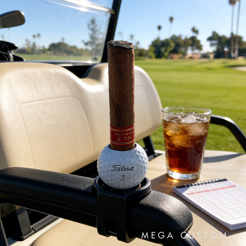 Personalized Golf Ball Magnetic Cigar Holder – Golf Cart Cigar Rack for Cigar Lovers (Fits Standard Cigars)