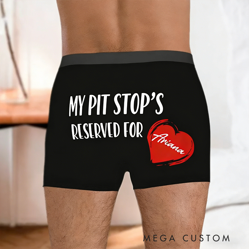 Personalized My Pit Stops Reserved For [Name] Boxer Briefs Custom Valentines Gift for Husband or Boyfriend Race Car Lovers
