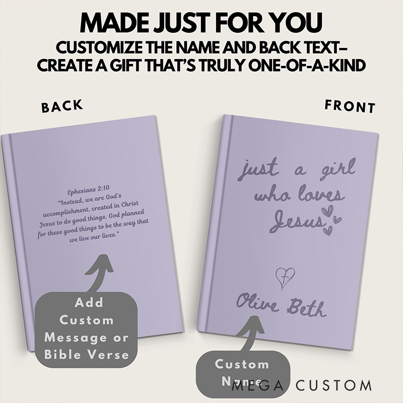 Personalized Just a Girl who Loves Jesus A5 Prayer Journal Notebook with Name and Text Gift for Christian Religious Gift for Girls