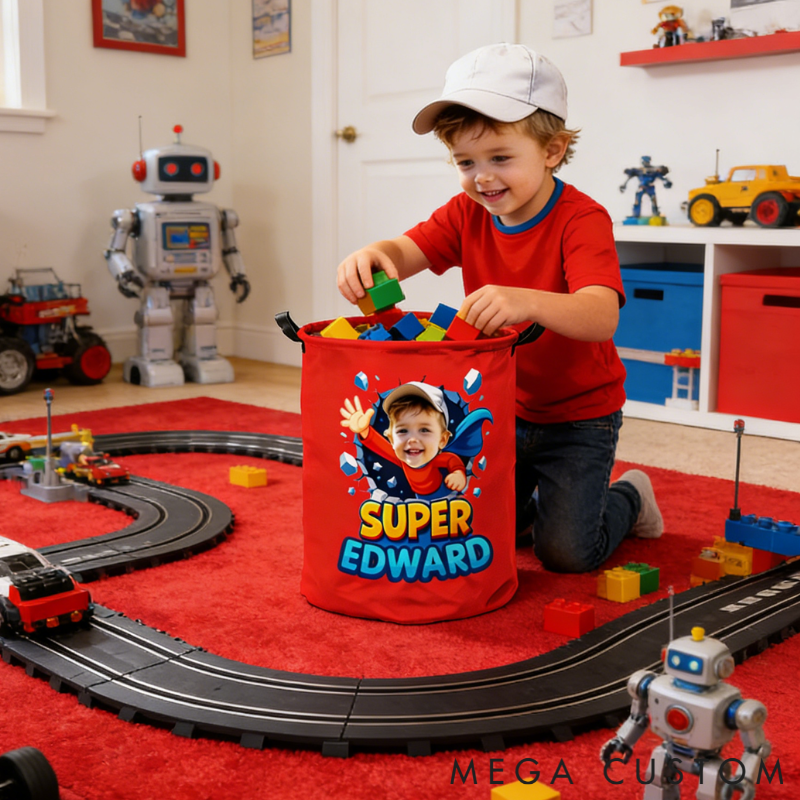 Personalized Whimsical Kids Laundry Hamper Large Waterproof with Handle Custom Photo and Name Embroidery Kids Holiday Gift