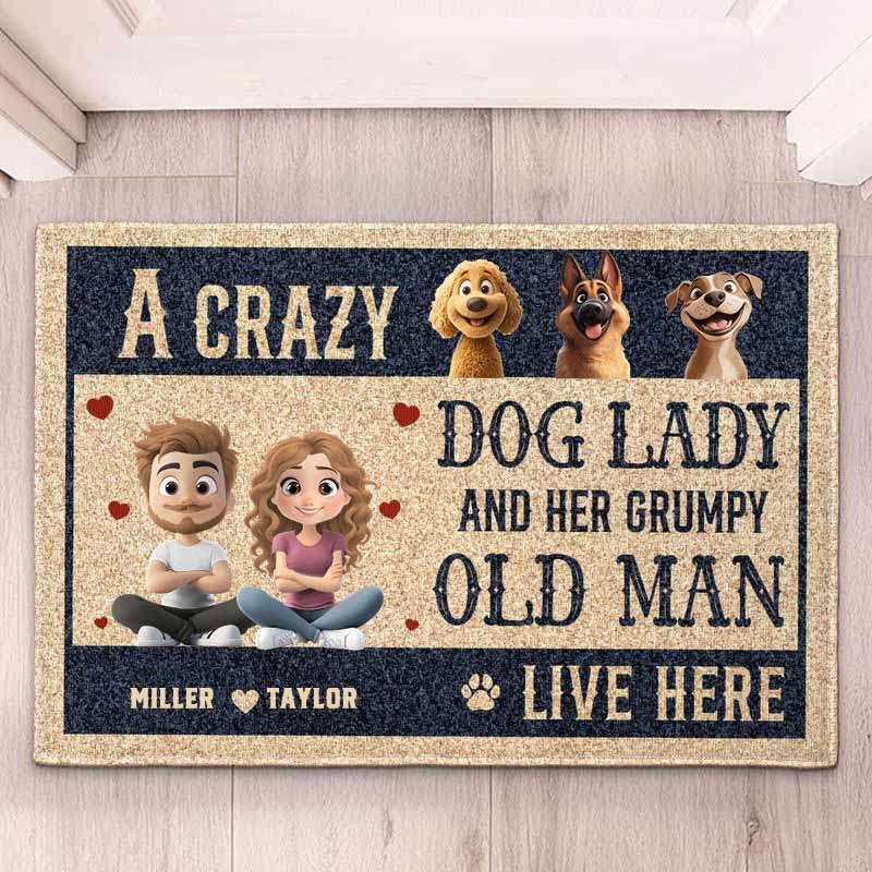 Personalized Dog Lover New Version Couple a Crazy Dog Lady and Her Grumpy Old Man Doormat