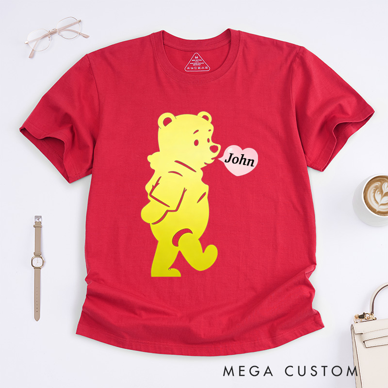Personalized Pink Bear Heart Bubbles Shirt Classic T-Shirts Valentine's Day Tshirt for Couple Lover