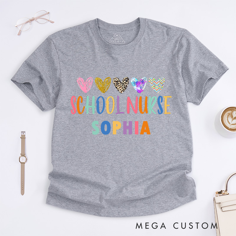 Personalized Nurse T-Shirts School Nurse Heart of Care Fashion Design T-Shirts