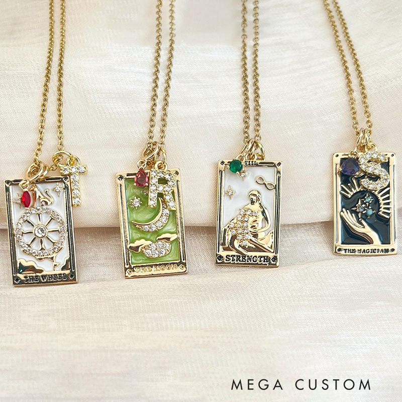 Personalized Mystical Astrology Necklace Custom Birthstone and Initials Perfect Gift for Tarot Lovers