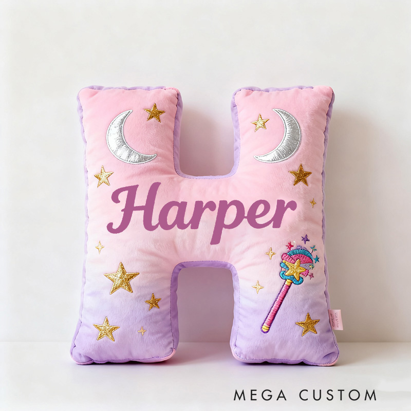 Personalized Graphic 3D Print Magic Fairy Wand Letter Pillow with Your Own Name Soft Stuffed Toy for Kids Unique Decorative Cushion for Girls' Room