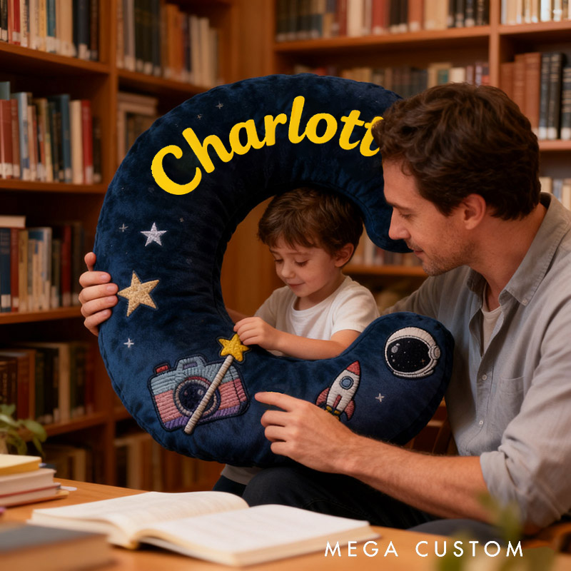 Personalized Graphic 3D Print Camera Planet Letter Pillow with Your Own Name and Initials Soft Stuffed Toy for Kids Unique Decorative Cushion for Boys' Room