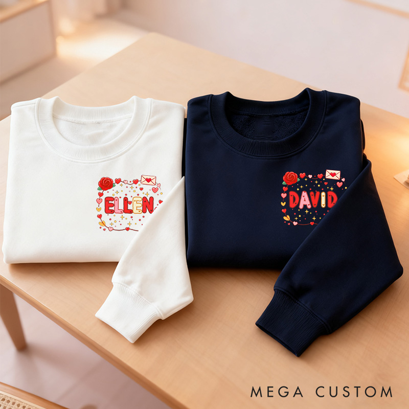 Personalized Girlfriend Wife 67 BRUH Sweet Heart Sweatshirt with Name Couple Coquette 6 7 Number Meme Matching Valentines Day Sweatshirt for Him Her