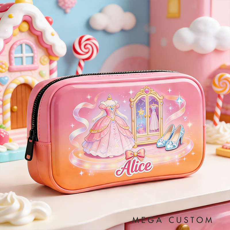 Personalized Enchanted Princess Pencil Case – Personalized name with Ballgown & Magic Mirror Design