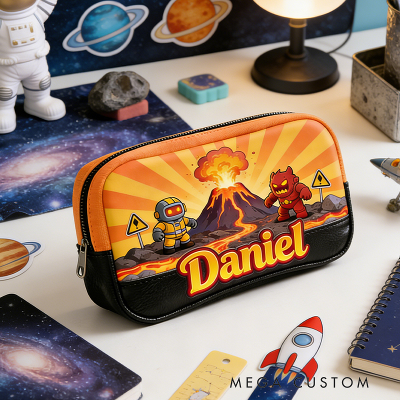 Personalized Space Explorer Pencil Case – Personalized name with Astronaut, Volcano & Alien Design