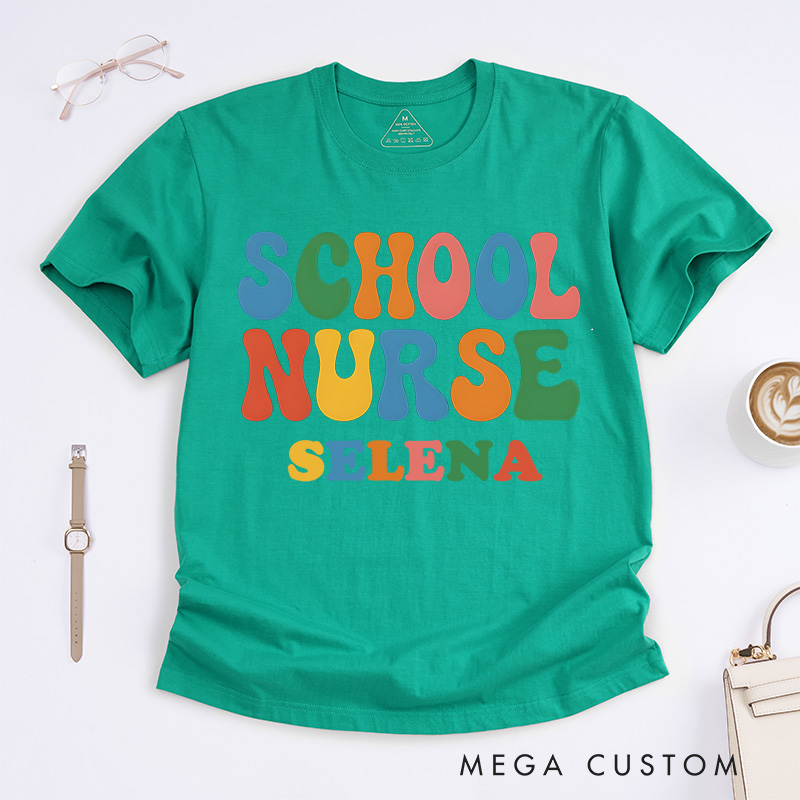 Personalized Nurse T-Shirts School Nurse  Caring Colors Fashion Design T-Shirts