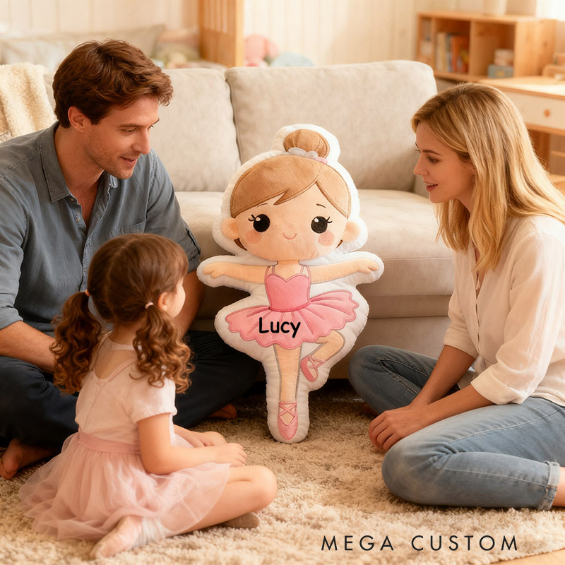 Personalized Ballet Dancers Pillow with Your Own Name Hair Color Skin Tone Soft Stuffed Toy for Kids Unique Decorative Cushion for Girls' Room and Dance Studio