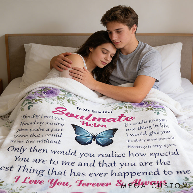 Personalized To My Beautiful Soulmate Couple Blanket Custom Names Cozy Gifts for Couple for Wife Husband Valentine's Gifts for Girlfriend boyfriend
