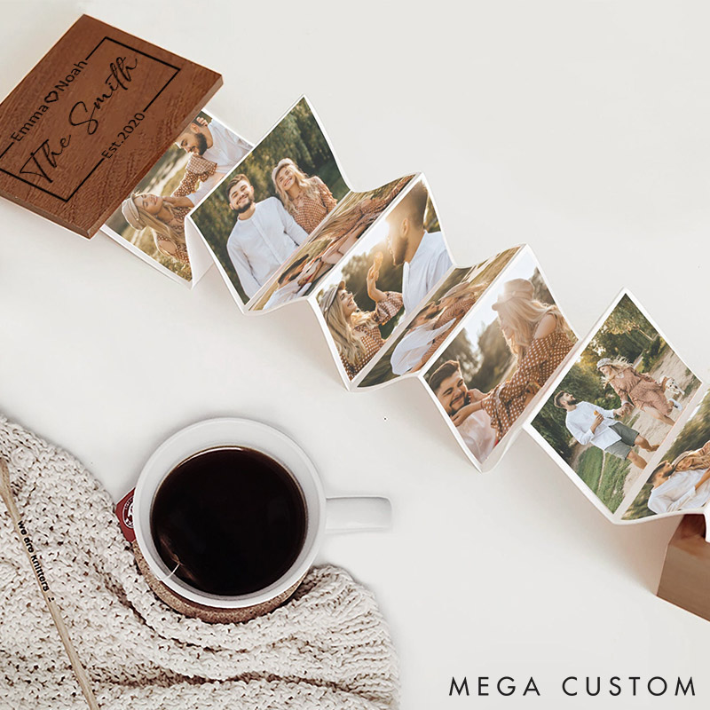 Personalized Pull Out Photo Album for Couple Custom Wooden Photo Box Couple Valentines Photo Keepsake Box Anniversary Gift