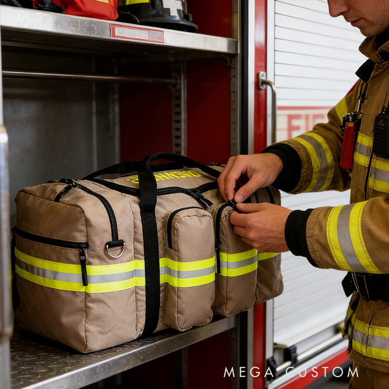 Personalized Custom Firefighter Duty Travel Bag – Personalized Tactical Gear Bag with Reflective Stripes
