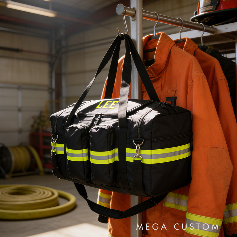 Personalized Custom Firefighter Duty Travel Bag – Personalized Tactical Gear Bag with Reflective Stripes