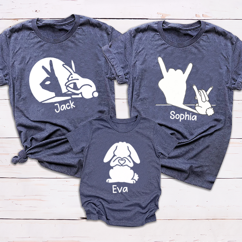 Personalized Creative Rabbit Projection Design Family Matching Outfit Customize Names