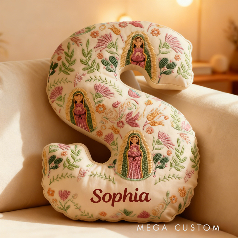 Personalized Our Lady of Guadalupe Letter Pillow with Custom Name Graphic 3D Print Pillow Religious Home Decor Catholic Gift for Women