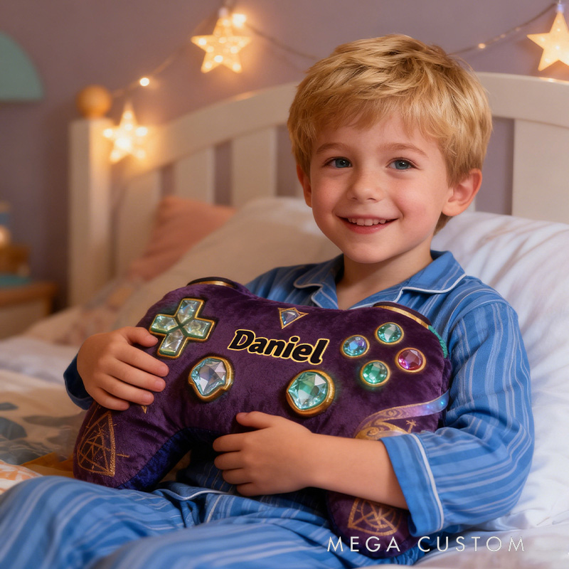 Personalized Graphic 3D Print Magic Gem Game Controller Shaped Pillow for Game Lovers Plush Pillow Christmas Birthday Party Gift for Kids