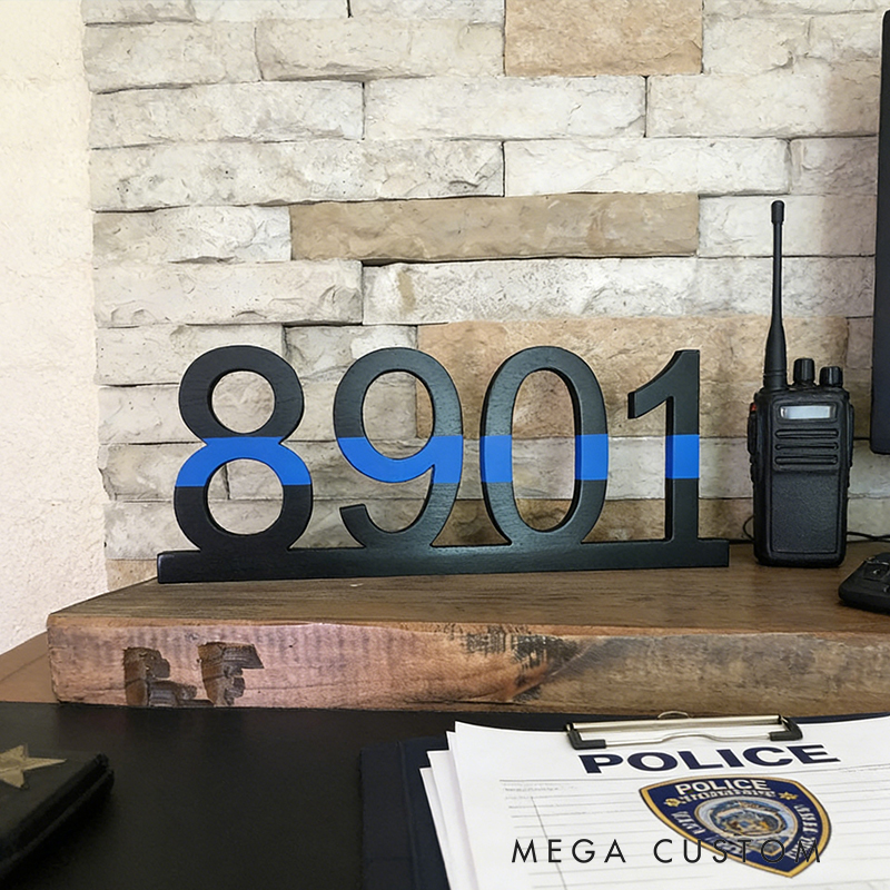 Personalized Police Officer Thin Blue Line Wooden Badge Number Thin Blue Line Decor Wooden Badge Police Gift Police Decor Police Academy Graduation Cop