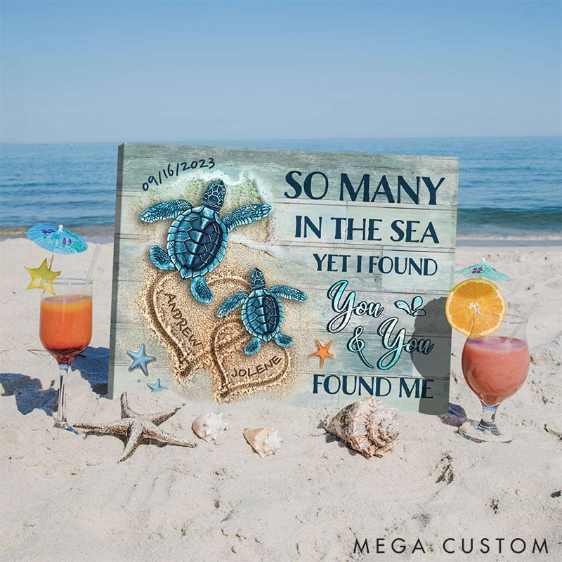 Personalized Couples Unique Custom Canvas Wall Art Beach and Turtles Valentine's Day Gifts for Couple Anniversary Gifts for Wife Husband