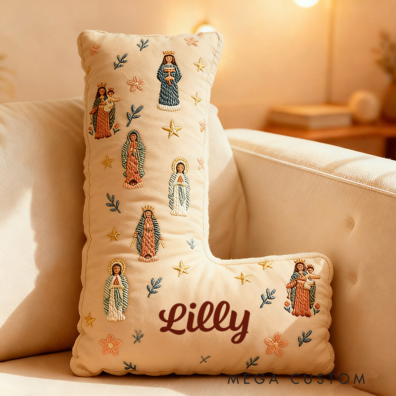 Personalized Virgin Mary Letter Pillow with Custom Name  Graphic 3D Print Pillow Home Decor Religious Gift Catholic Gift for Women