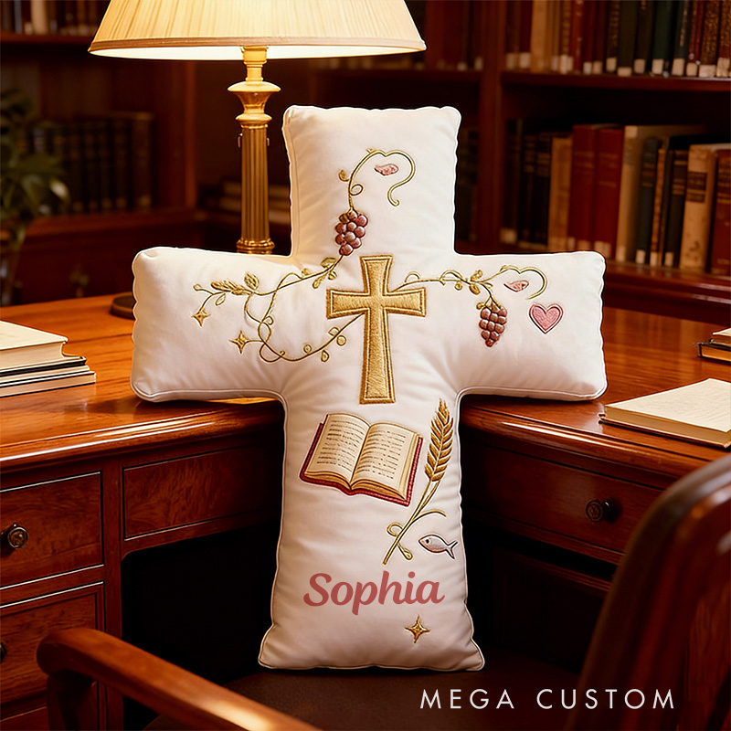 Personalized Bible Cross Pillow with Custom Name Home Decor Graphic 3D Print Pillow Religious Faith Gift for Christians Christmas Gift
