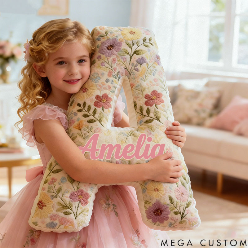 Personalized Flower Girl Delicate Floral 26 Letters Pillow Custom Girl friend Name Graphic 3D Printed Cushion Christmas Valentine's Day Gift for Her
