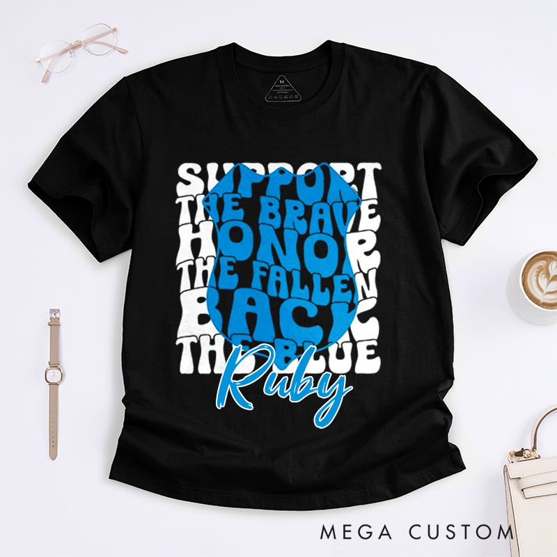 Personalized Police Vibrant Back the Blue Typography Design Gift for Police Officer T-Shirt