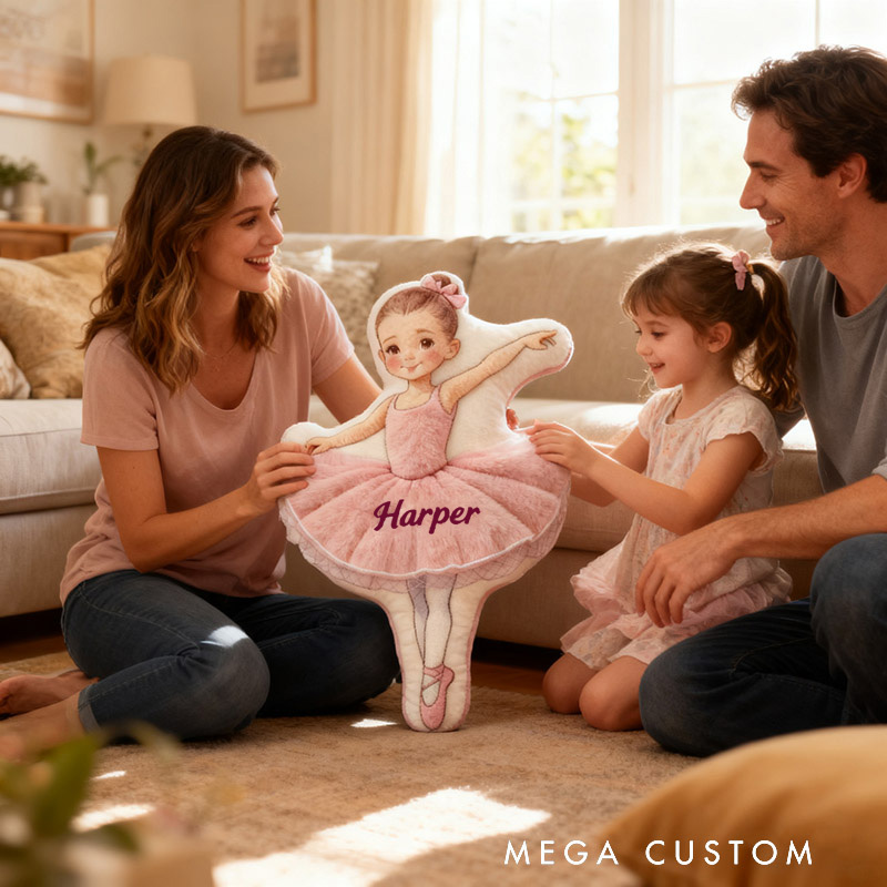 Personalized Ballet Girls Pillow with Your Name Soft Stuffed Toy for Kids Unique Decorative Cushion for Girls' Room
