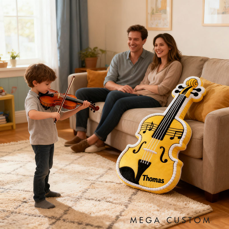 Personalized Graphic 3D Print Violin Pillow With Your Own Name Soft Stuffed Toy for Kids Music Lovers Unique Decorative Cushion for Room and Music Room