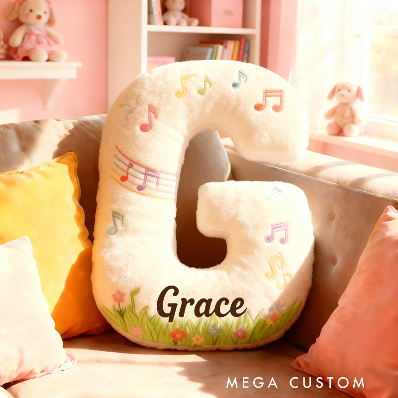 Personalized Graphic 3D Print Music Garden Pillow with Your Own Name Soft Stuffed Toy for Kids Music Lovers Unique Decorative Cushion for Girls' Room and Music Room