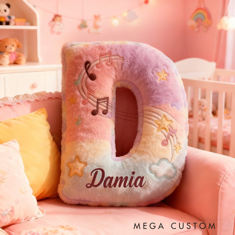 Personalized Graphic 3D Print Rainbow Notes Music Pillow with Your Own Name Soft Stuffed Toy for Kids Music Lovers Unique Decorative Cushion for Girls' Room and Music Room