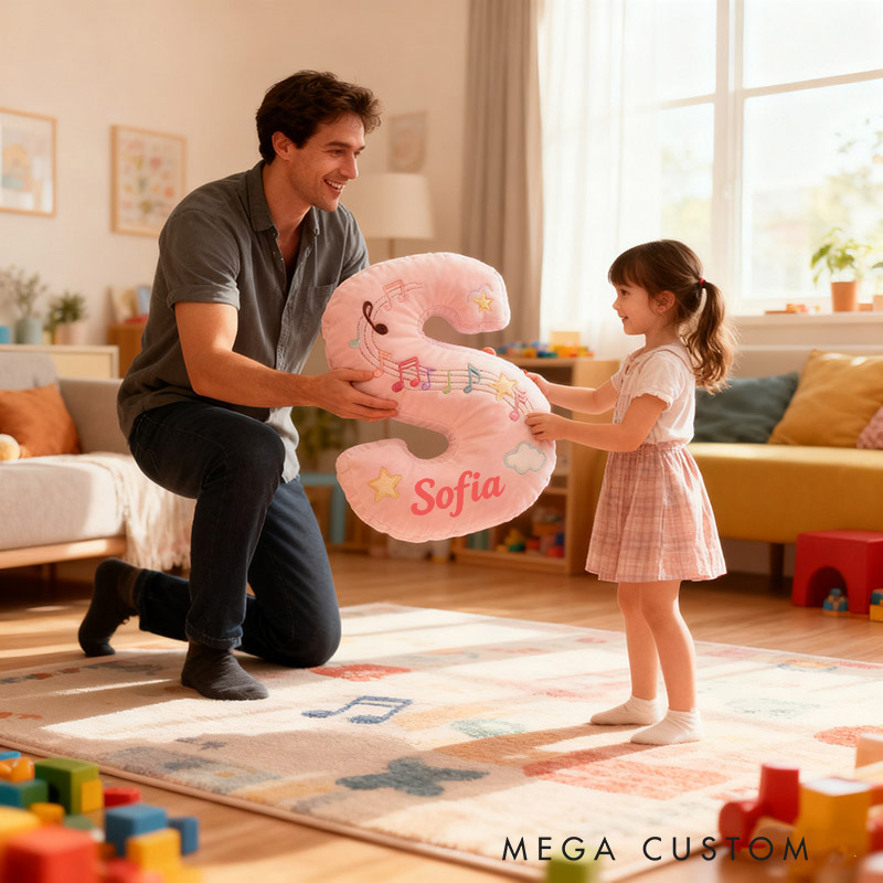 Personalized Graphic 3D Print Colorful Notes Pillow with Your Own Name Soft Stuffed Toy for Kids Music Lovers Decorative Cushion for Girls' Room and Music Room