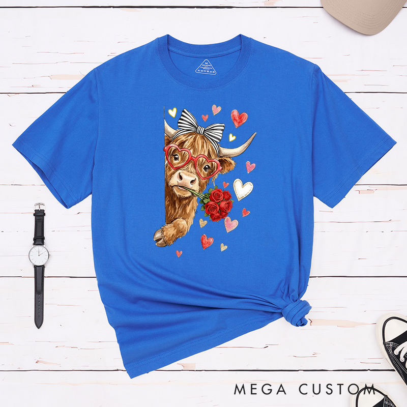 Personalized Pet Lover Funny Valentine Highland Cow T-Shirt