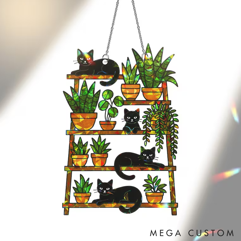 Personalized Cat Lover Cat and Plant Sun Catcher