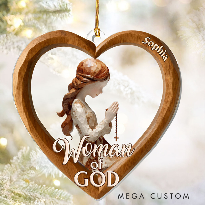Personalized Woman Of God Heart Shape Acrylic Ornament with Custom Name Religious Gift Christian Gift for Women