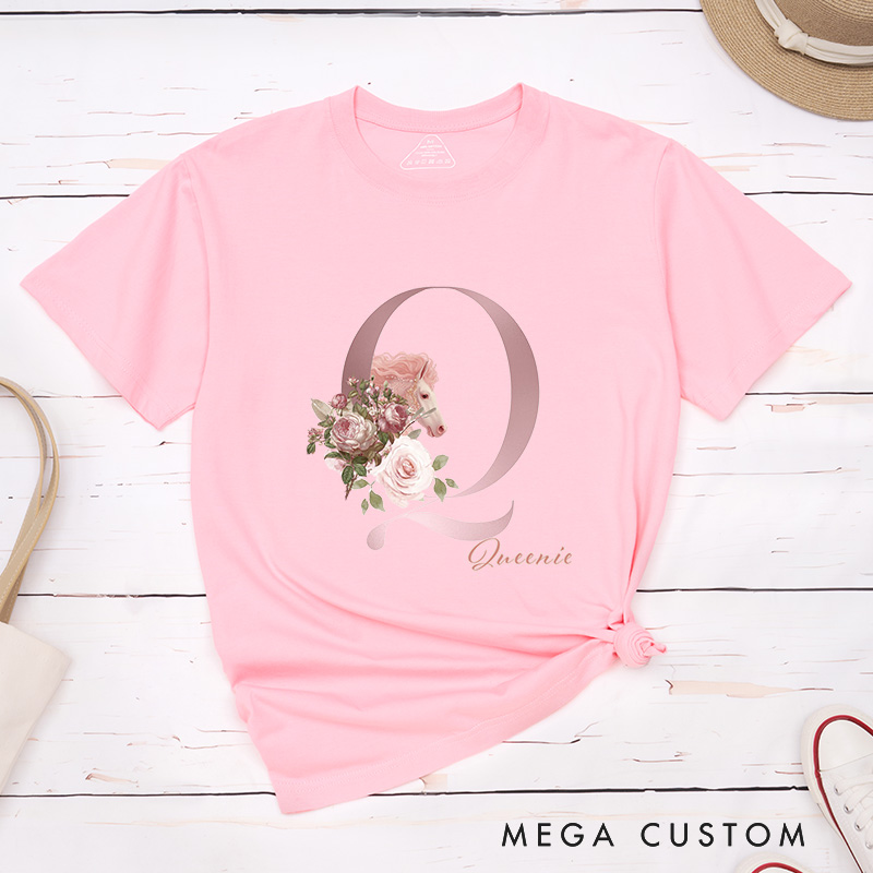 Personalized Horse Riding Initial Name Classic T-shirt for Women for Girls for Horse Lovers Riding Lovers Equestrian Lovers