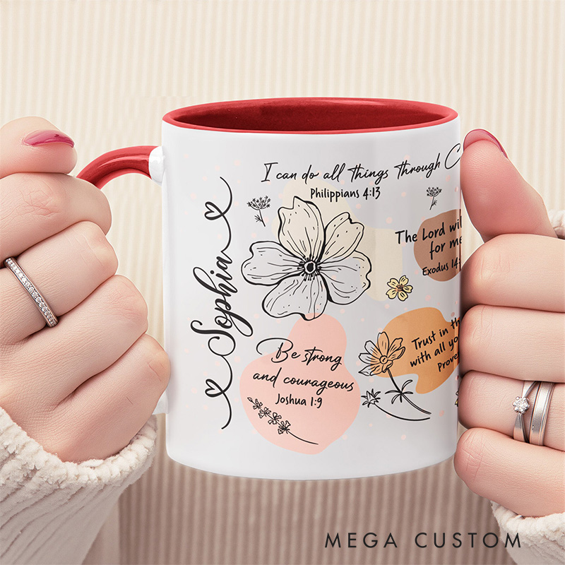 Personalized Christian Affirmation Bible Verse Ceramic Mug with Name Religious Inspirational Faith Gift Christian Gift for Women