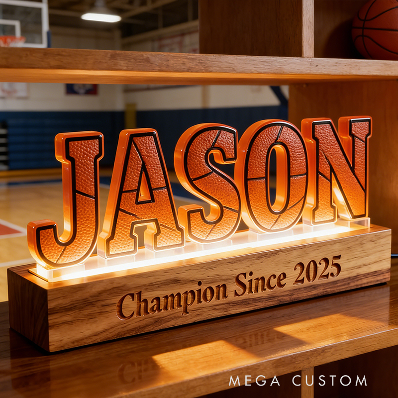 Personalized Basketball LED Night Lamp Custom Name Text Perfect Birthday Gift for Basketball Lovers