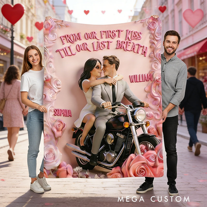 Personalized Roman Holiday Couple Blanket Flannel Blanket Movie Fan Blanket Customizable Photos and Names for Couple for Lover for Valentine's Day Anniversary