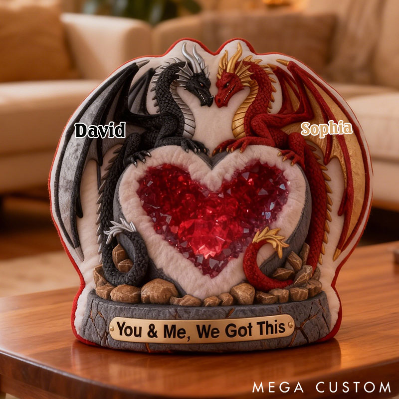 Personalized Fantasy Love Dragon Heart Pillow You & Me We Got This Dragon 3D Graphic Throw Pillow for Couple Anniversary Gift Valentines Gift