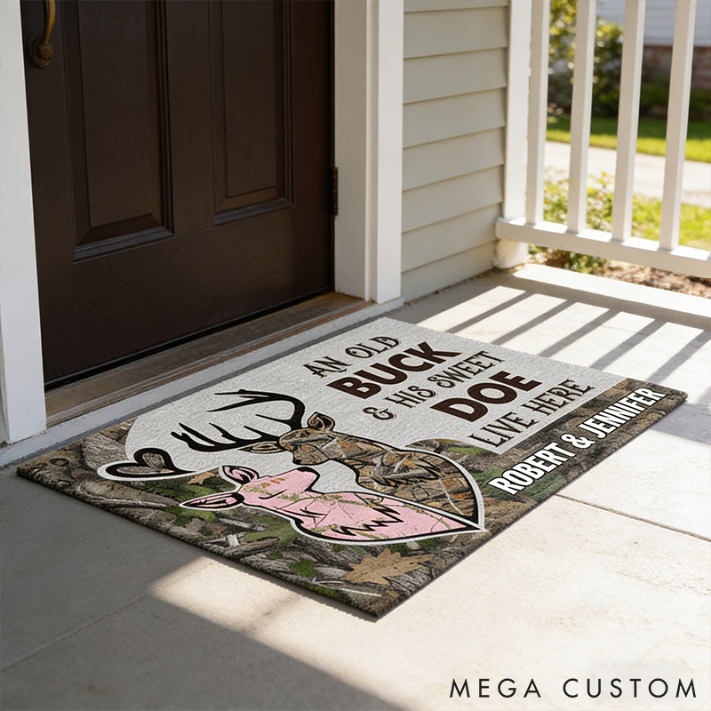 Personalized Deer Couple Doormat An Old Buck and His Sweet Doe Deer Camo Old Buck Sweet Doe Doormat with Name Couple Gift
